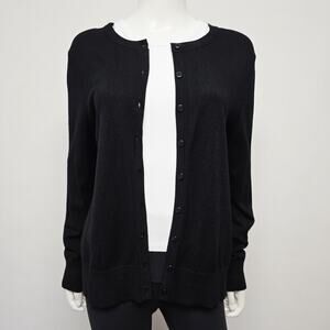 Charter Club Cardigan Sweater Size L Black Button Down Preppy Classic Stretch